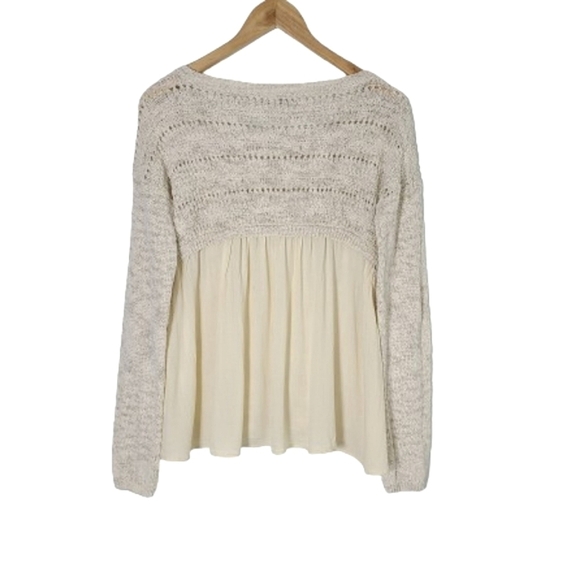 LUCKY BRAND Cream Open Weave Knit Long Sleeve Cotton Sweater Women's Size S - Picture 2 of 13
